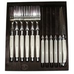 6 couteaux + 6 fourchettes blanc et coffret bois Jean Dubost
